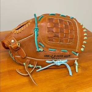 Rawlings Tan Leather Glove with Pink and Teal Accents